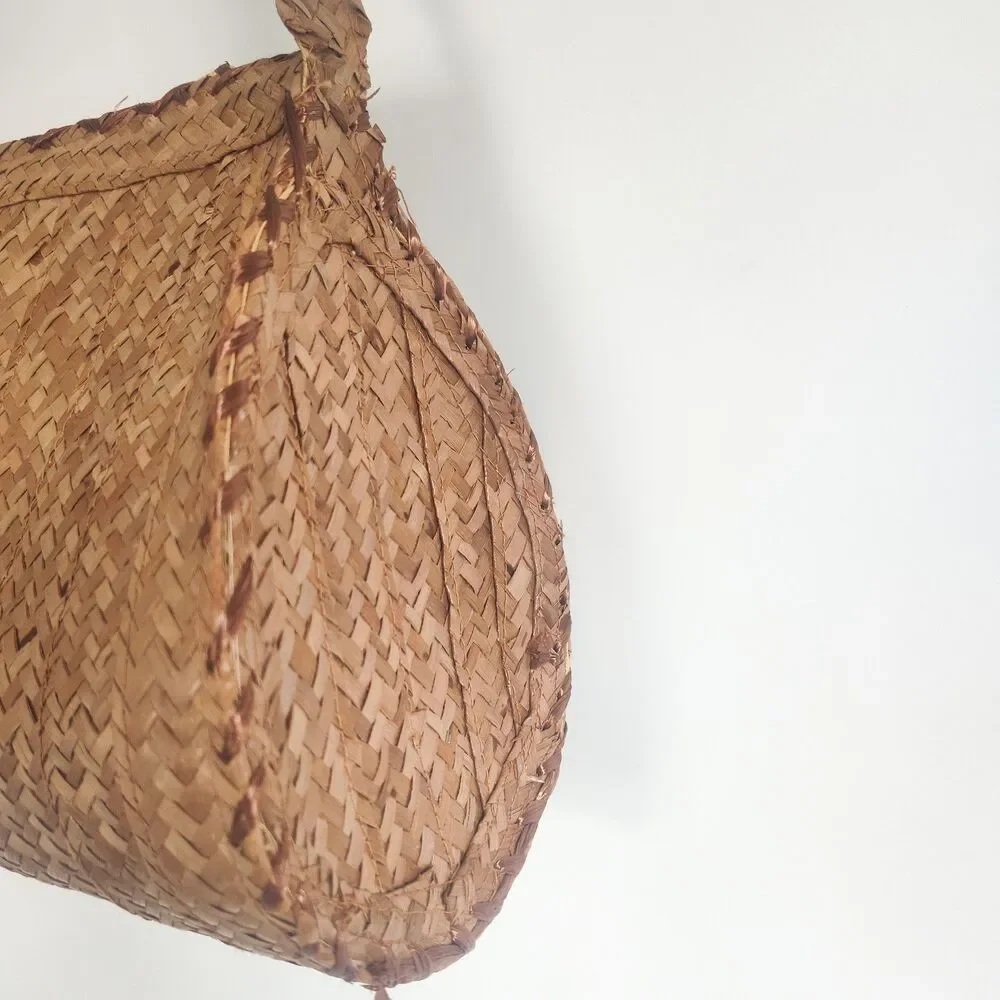 Boho Vintage Bag Floral Red Tan Straw Woven Natural Seashells‎ Shoulder Summer